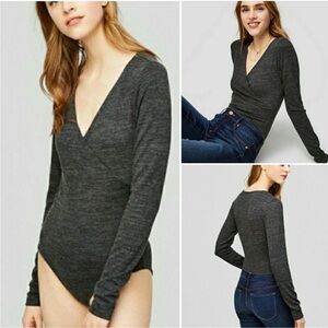 Loft dark gray surplice bodysuit Size Medium